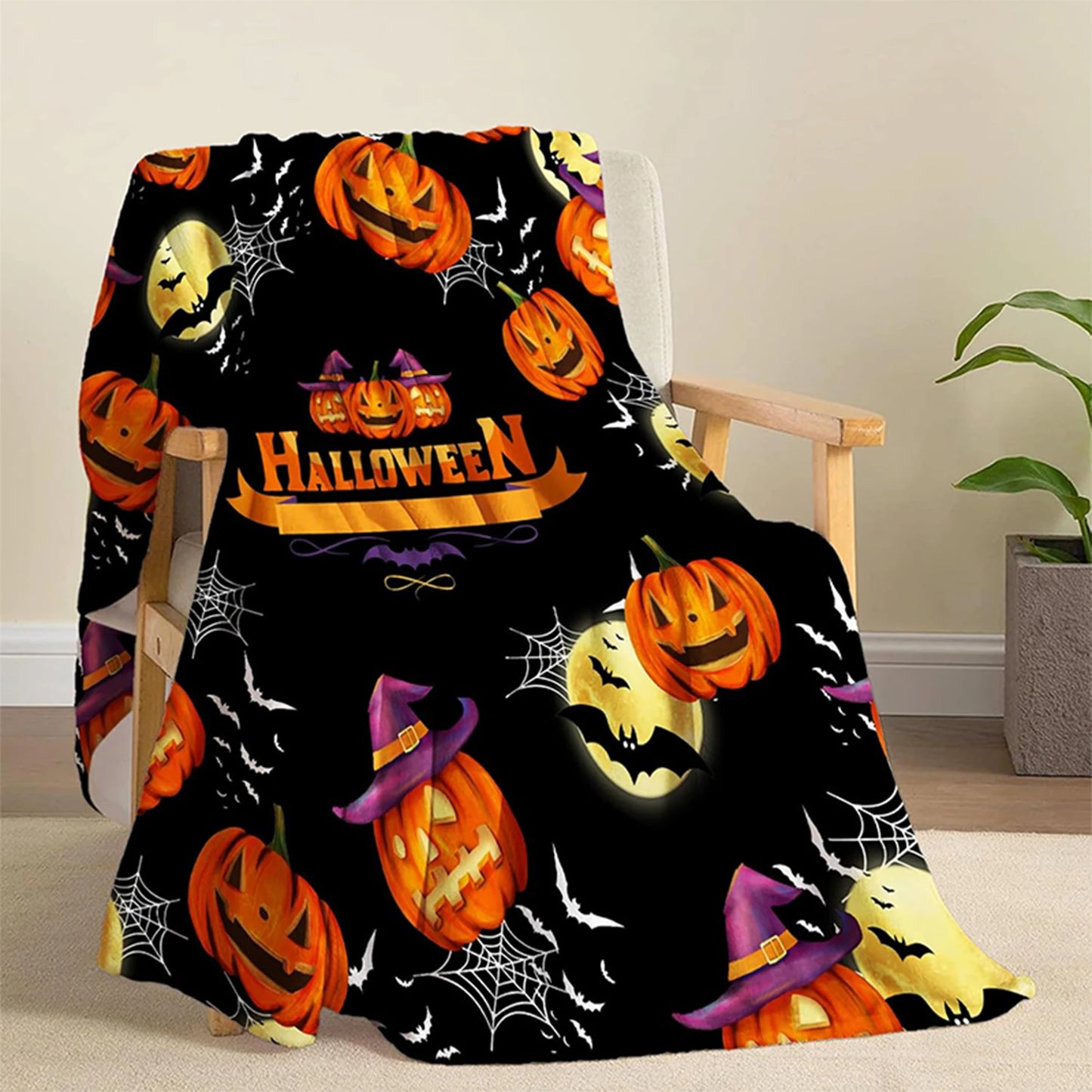 Plaid Halloween Citrouille & Chauves-Souris