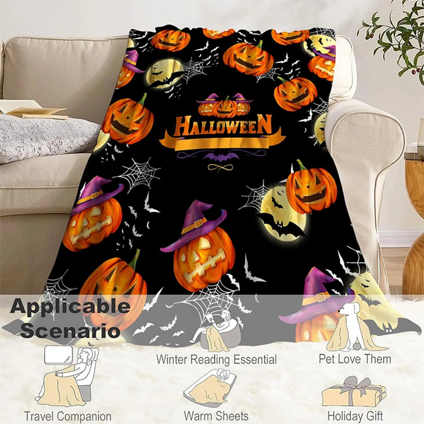 Plaid Halloween Citrouille & Chauves-Souris